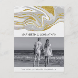 Moderne marmer & Gold Save the Date Photo Briefkaa Aankondigingskaart