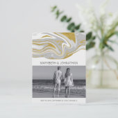 Moderne marmer & Gold Save the Date Photo Briefkaa Aankondigingskaart (Staand voorkant)
