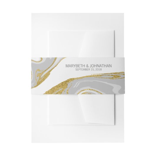 Moderne marmer & Gold Wedding Belly Band Uitnodigingen Wikkel (Voorkant Voorbeeld)