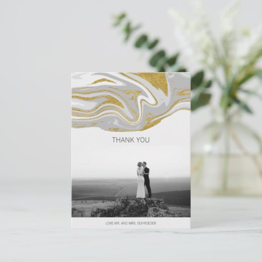 Moderne marmer & Gold Wedding Dank u Briefkaart (Staand voorkant)