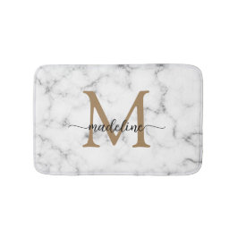Moderne Marmer Gouden Meisjesachtig Schrift Monogr Badmat