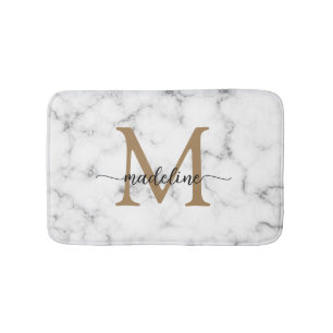 Moderne Marmer Gouden Meisjesachtig Schrift Monogr Badmat