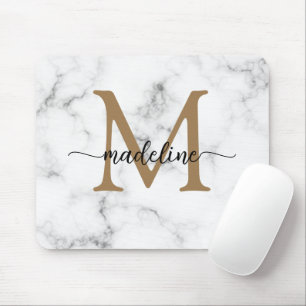 Moderne Marmer Gouden Meisjesachtig Schrift Monogr Muismat