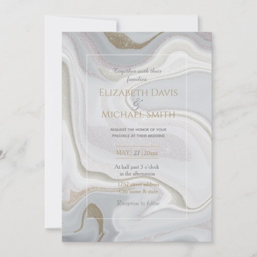 Moderne marmer Grey Gold Glitter Achtergrond Kaart (Voorkant)