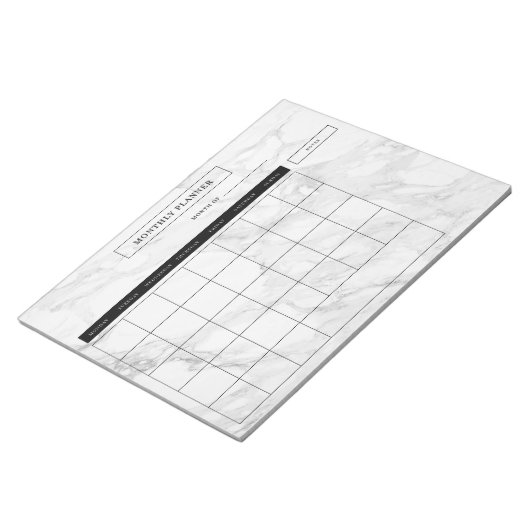 Moderne marmer maandelijkse planner notitieblok (Schuin)