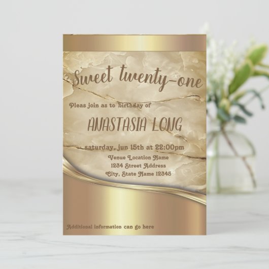 Moderne marmer met gouden details bespaart de datu save the date (Staand voorkant)