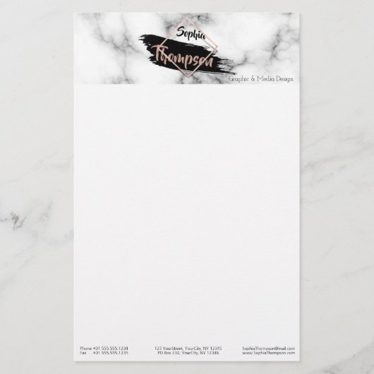 Moderne Marmer Paint Stroke Glitter Name Briefpapier (Voorkant)