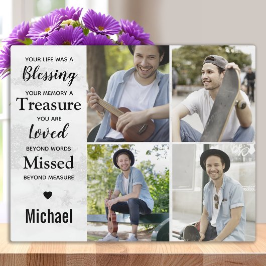 Moderne marmer Photo Collage Memorials Keepslag Fotoplaat