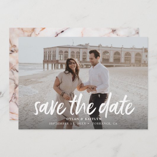 Moderne marmer Photo Save the Dates (Voorkant / Achterkant)