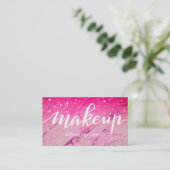 Moderne marmer Pink Glitter Pattern Makeup Script Visitekaartje (Staand voorkant)
