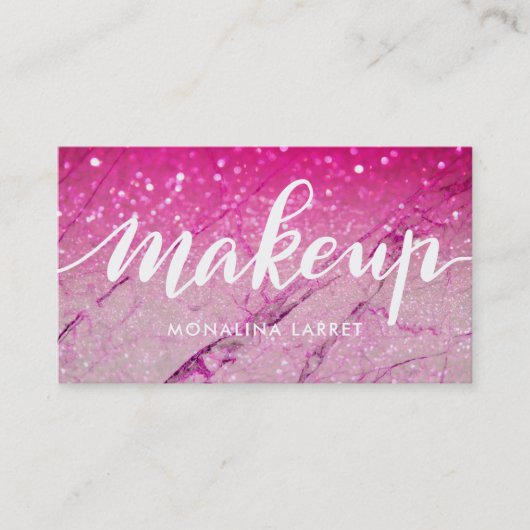 Moderne marmer Pink Glitter Pattern Makeup Script Visitekaartje (Voorkant)