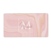 Moderne marmer Pink Gold Glitter Achtergrond Etiket (Voorkant)