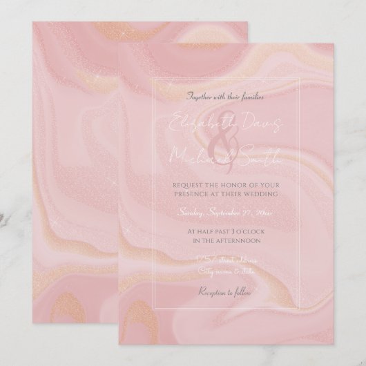 Moderne marmer Pink Gold Glitter Achtergrond Kaart (Voorkant / Achterkant)