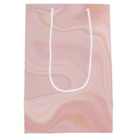 Moderne marmer Pink Gold Glitter Achtergrond Medium Cadeauzakje (Achterkant)