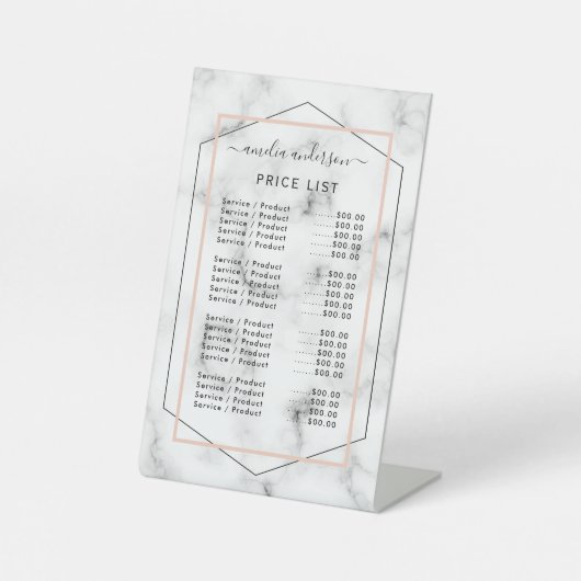 Moderne marmer Price List Menu Pedestal Sign Reclamebord Met Voetstuk (Voorkant)
