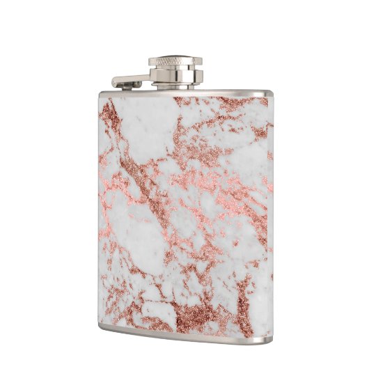 Moderne marmer Roos Gold Glitter Heupfles (Links)