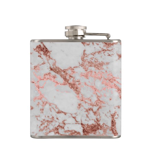 Moderne marmer Roos Gold Glitter Heupfles (Achterkant)