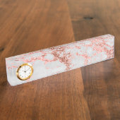 Moderne marmer Roos Gold Glitter Naambordje (Zijkant)