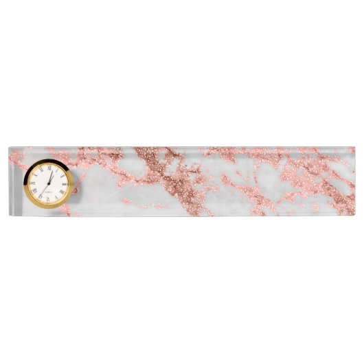 Moderne marmer Roos Gold Glitter Naambordje (Voorkant)