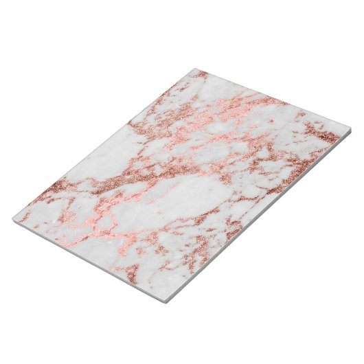 Moderne marmer Roos Gold Glitter Notitieblok (Schuin)