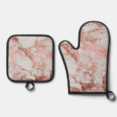 Moderne marmer Roos Gold Glitter Ovenwant & Pannenlap Set (Voorkant)