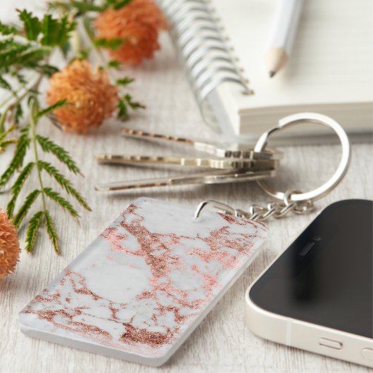 Moderne marmer Roos Gold Glitter Sleutelhanger (Voorkant Rechts)