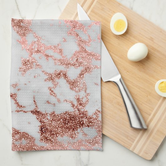 Moderne marmer Roos Gold Glitter Theedoek (Quarter Fold)