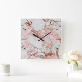 Moderne marmer Roos Gold Glitter Vierkante Klok (Huis)