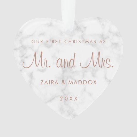 Moderne marmer Roos Gold onze eerste kerst Ornament (voorkant)