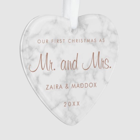 Moderne marmer Roos Gold onze eerste kerst Ornament (voorkant)