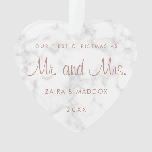 Moderne marmer Roos Gold onze eerste kerst Ornament (achterkant)