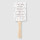 Moderne marmer Roos Gold Script Wedding Program Handwaaier (Achterkant)