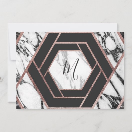 Moderne marmer Roos Gold Trim Hexagon Save the Dat Kaart (Achterkant)
