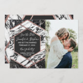 Moderne marmer Roos Gold Trim Hexagon Save the Dat Kaart (Voorkant / Achterkant)