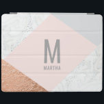 Moderne marmer, roos goud, grijs en wazig roze iPad cover<br><div class="desc">Moderne faux Marble,  roos gold,  grijs en wazig roze design. Met ruimte voor een naam. De achtergrondkleur en de tekstkleur kunnen worden veranderd. Een deel van een modern collectie.</div>