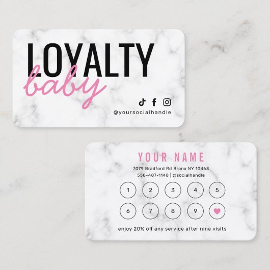 Moderne marmer roze logo-kaart visitekaartje (Voorkant / Achterkant)