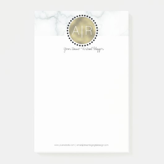 Moderne Marmer Simuleer Folie Monogram Post-it® Notes (Voorkant)