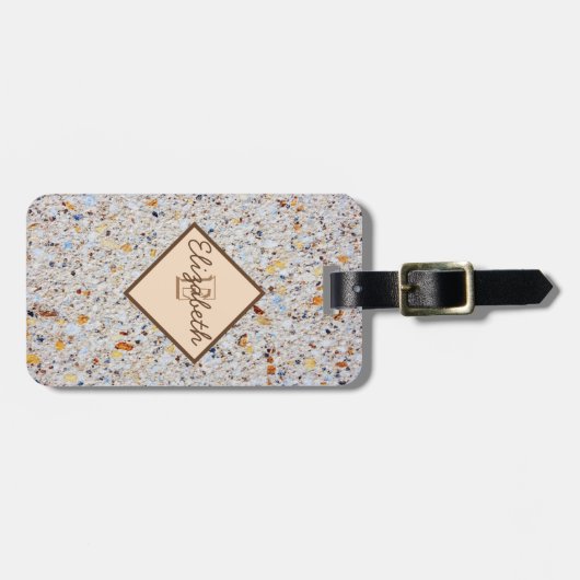 Moderne Marmer Steen Textuur, Monogram-Personalisa Bagagelabel (Voorkant horizontaal)
