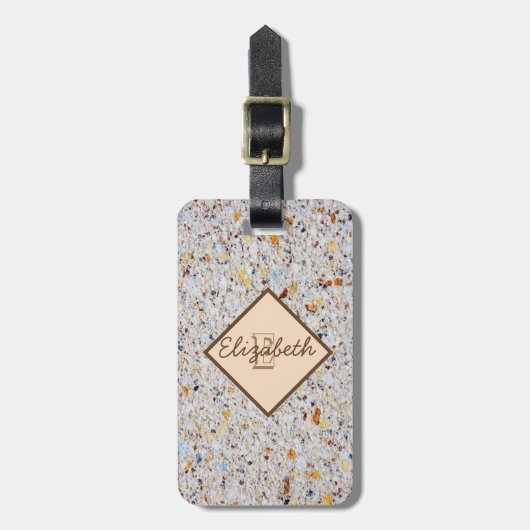 Moderne Marmer Steen Textuur, Monogram-Personalisa Bagagelabel (Voorkant verticaal)