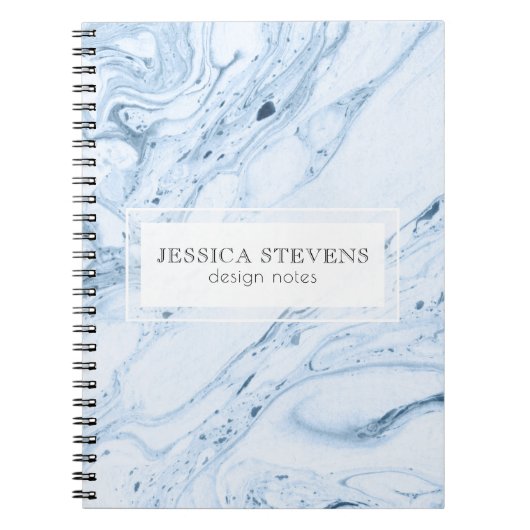 Moderne marmer Swirls White & Blue-Grey Notitieboek (Voorkant)