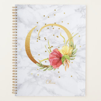 Moderne marmer Waterverf Golden Monogram Letter O Planner