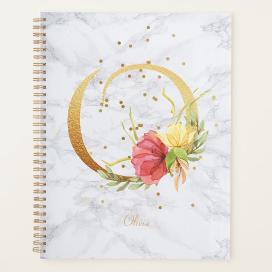 Moderne marmer Waterverf Golden Monogram Letter O Planner (Voorkant)