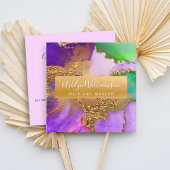 Moderne marmer waterverf goud paars groen en aqua vierkante visitekaartje