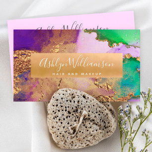 Moderne marmer waterverf, gouden paarse aqua groen visitekaartje