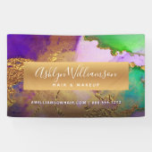 Moderne marmer waterverf goudgroene paarse stylist spandoek (Horizontaal)