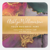Moderne marmer waterverf goudroze paars groen vierkante sticker (Voorkant)