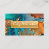 Moderne marmer waterverf turquoise oranje & gold visitekaartje (Voorkant)