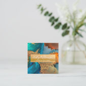 Moderne marmer waterverf turquoise oranje goud vierkante visitekaartje (Staand voorkant)