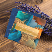 Moderne marmer waterverf turquoise oranje goud vierkante visitekaartje