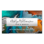 Moderne marmer waterverf zilverturquoise stylist magnetisch visitekaartje (Voorkant)